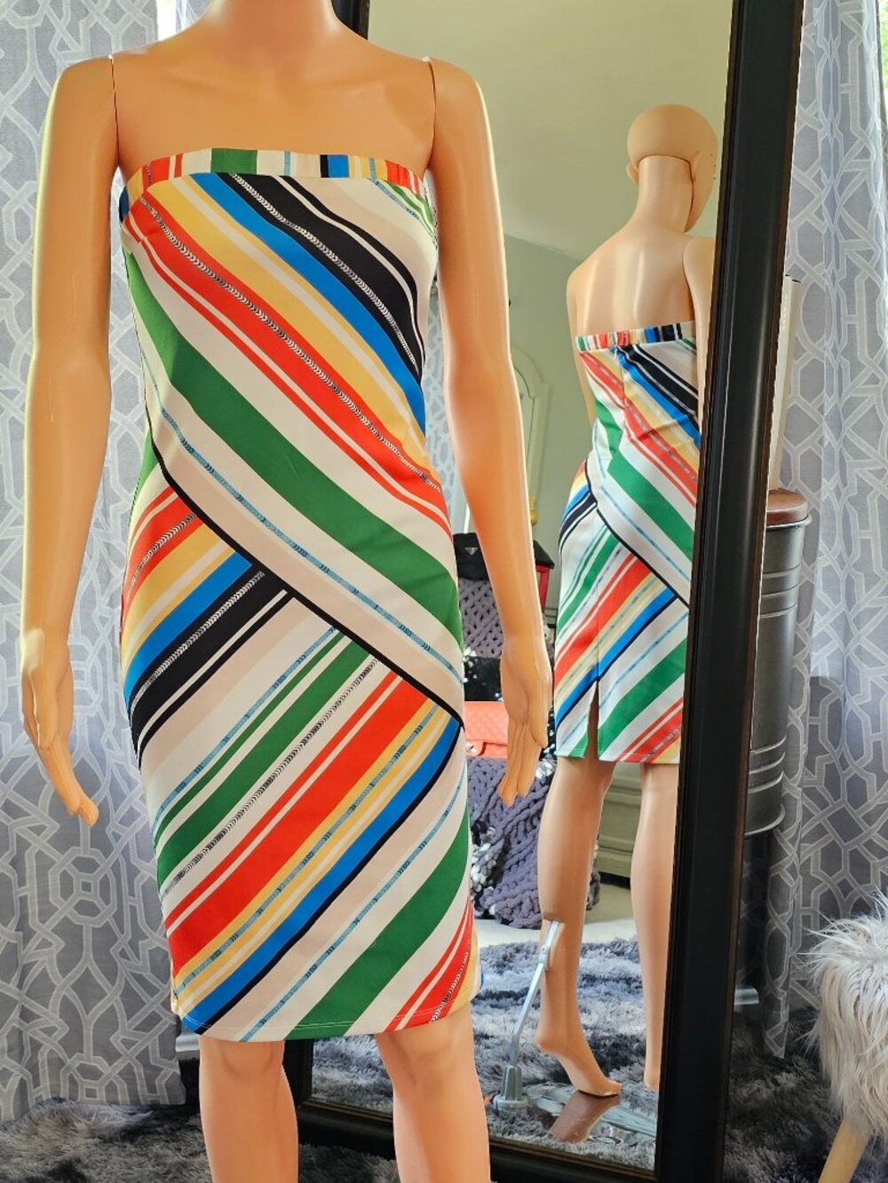 Jealous Tomato Multicolor Strapless Stripe Mini Dress – Size S